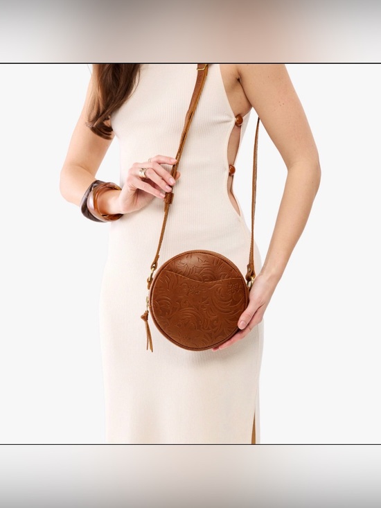 Portland Leather Handbags - Portland Leather Goods Leather Meadow Floral Embossed Small Circle Crossbody